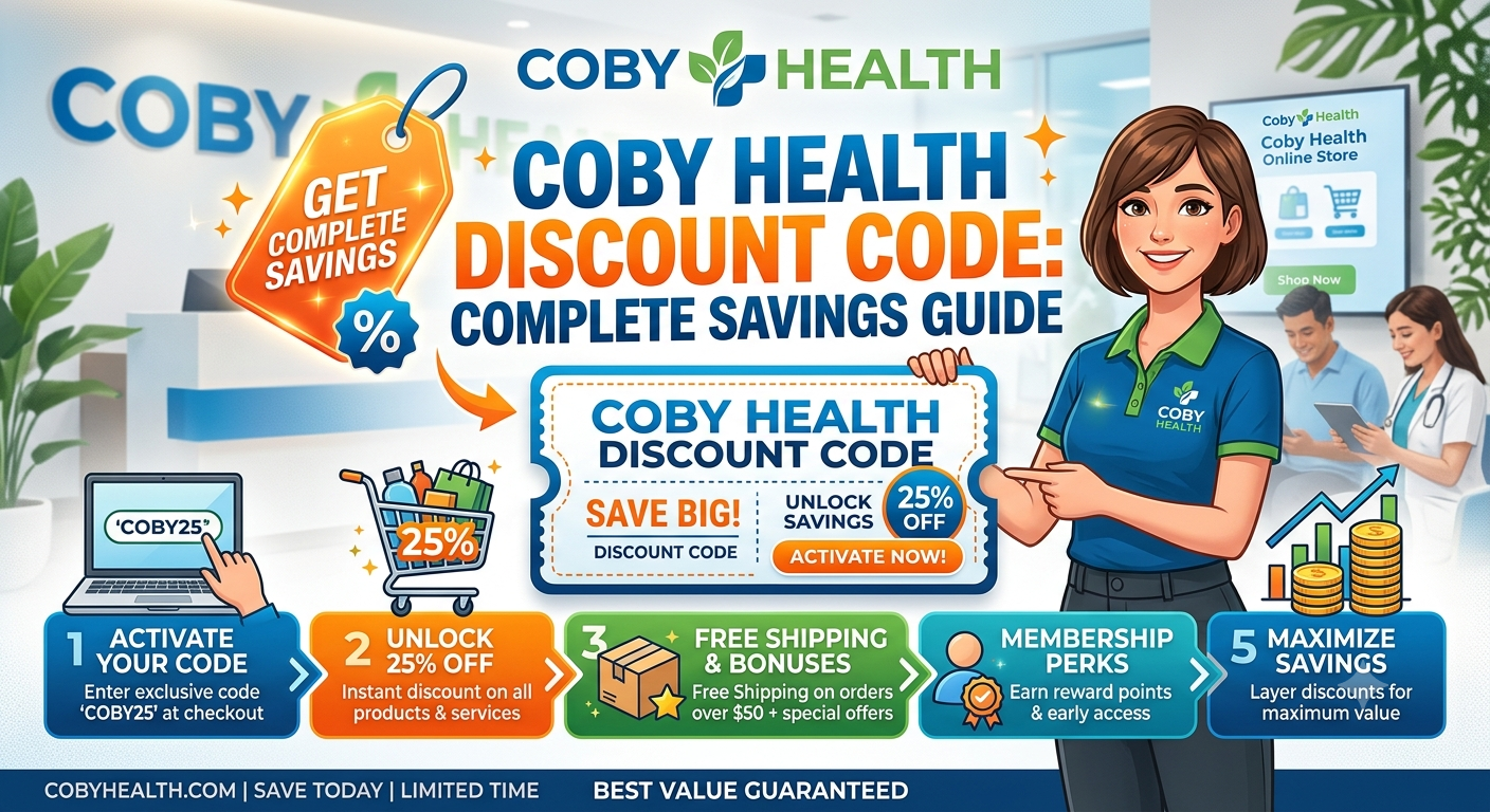 Coby Health discount code displayed during online checkout, showing savings on health and wellness products.