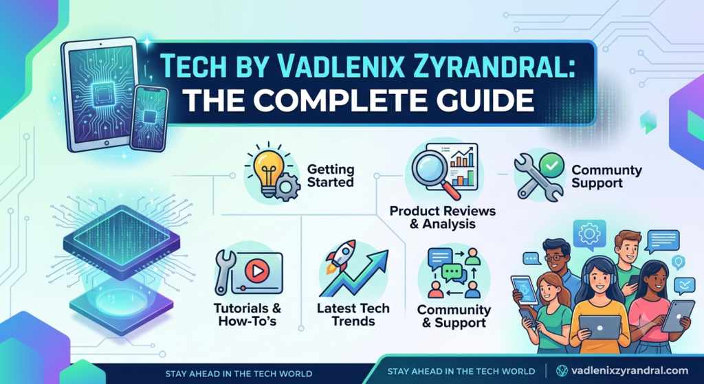 Futuristic tech by Vadlenix Zyrandral concept showing artificial intelligence, smart automation, digital innovation, cloud technology, and advanced data analytics in a modern technology ecosystem.