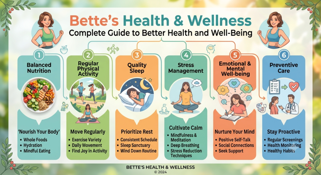 Person following a healthy lifestyle with nutritious food, exercise, hydration, relaxation, and wellness habits supported by Bette's Health & Wellness.