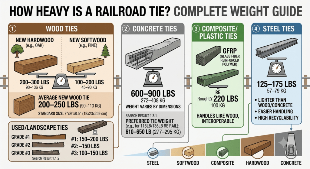 Railroad tie supporting railway track with wooden sleeper and rail infrastructure components
