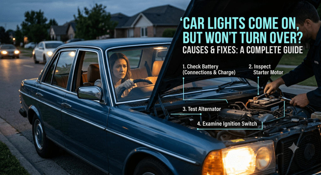 Car lights come on but won't turn over battery troubleshooting check