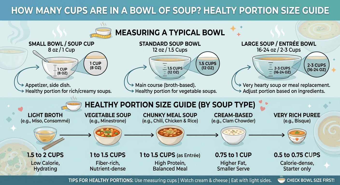 How many cups are in a bowl of healthy soup with portion measurement guide