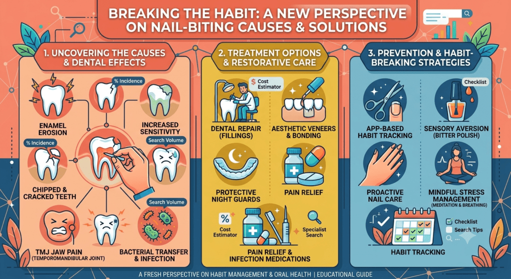 Person biting nails and experiencing tooth pain due to dental sensitivity and enamel damage