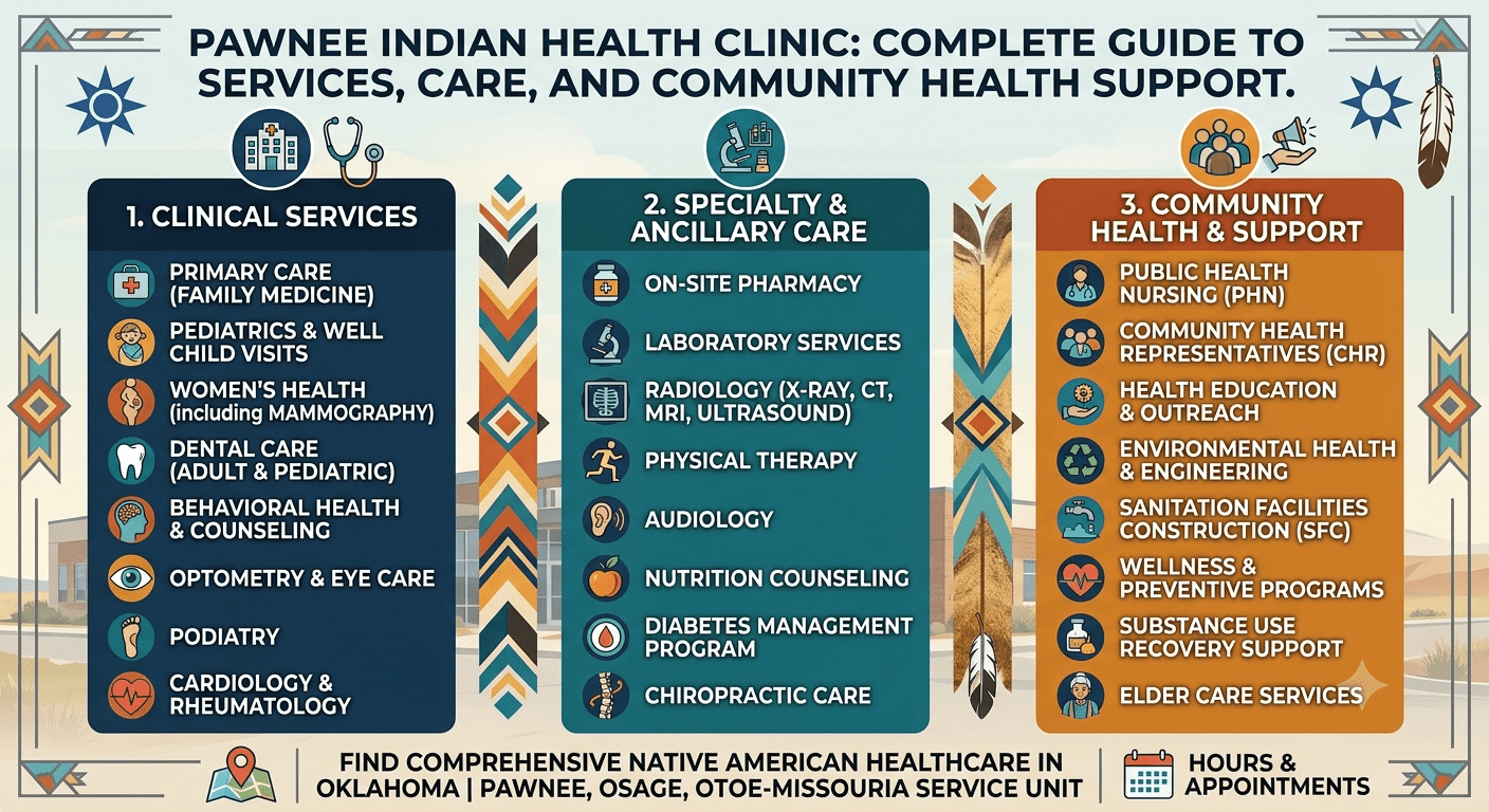 Pawnee Indian Health Clinic providing healthcare services and wellness support to Native American community patients
