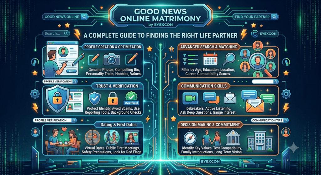 Christian marriage matchmaking service showing a couple using an online matrimony platform to find a suitable life partner.