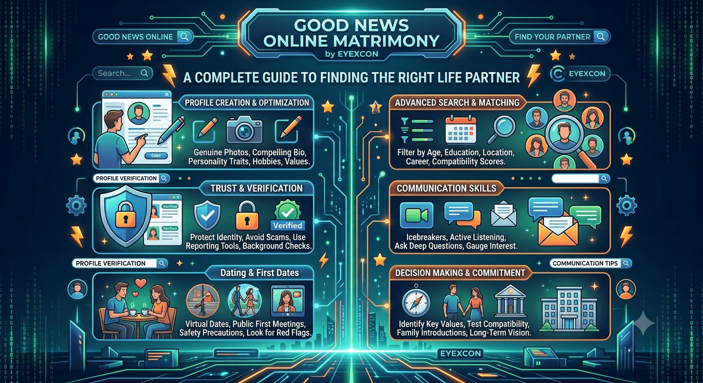 Christian marriage matchmaking service showing a couple using an online matrimony platform to find a suitable life partner.