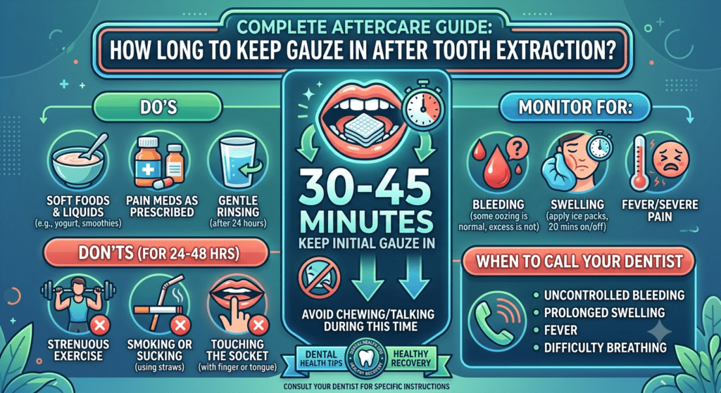 Person using gauze after tooth extraction to control bleeding and support healing