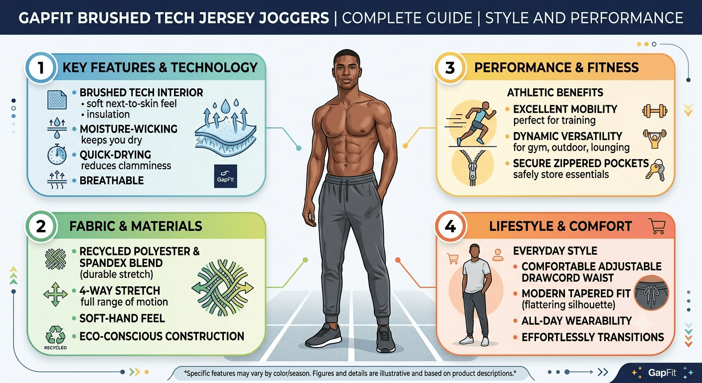 GapFit Brushed Tech Jersey Joggers with soft stretch fabric and modern athletic design