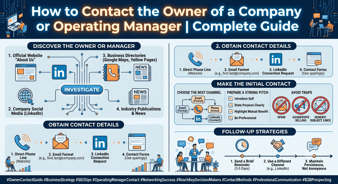 Ways to contact operating manager and company owner