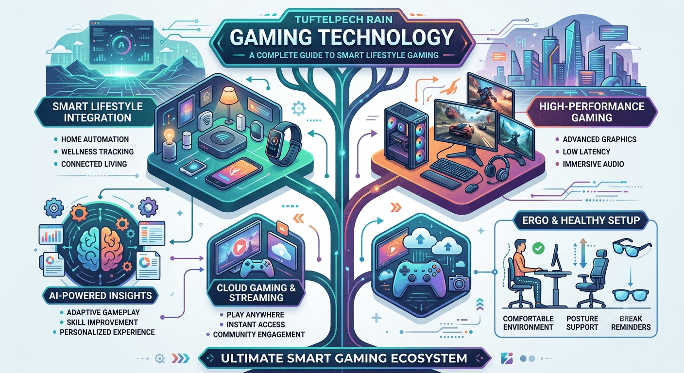 Tuftelpech rain gaming technology with weather-resistant smart gaming devices and portable outdoor gaming setup