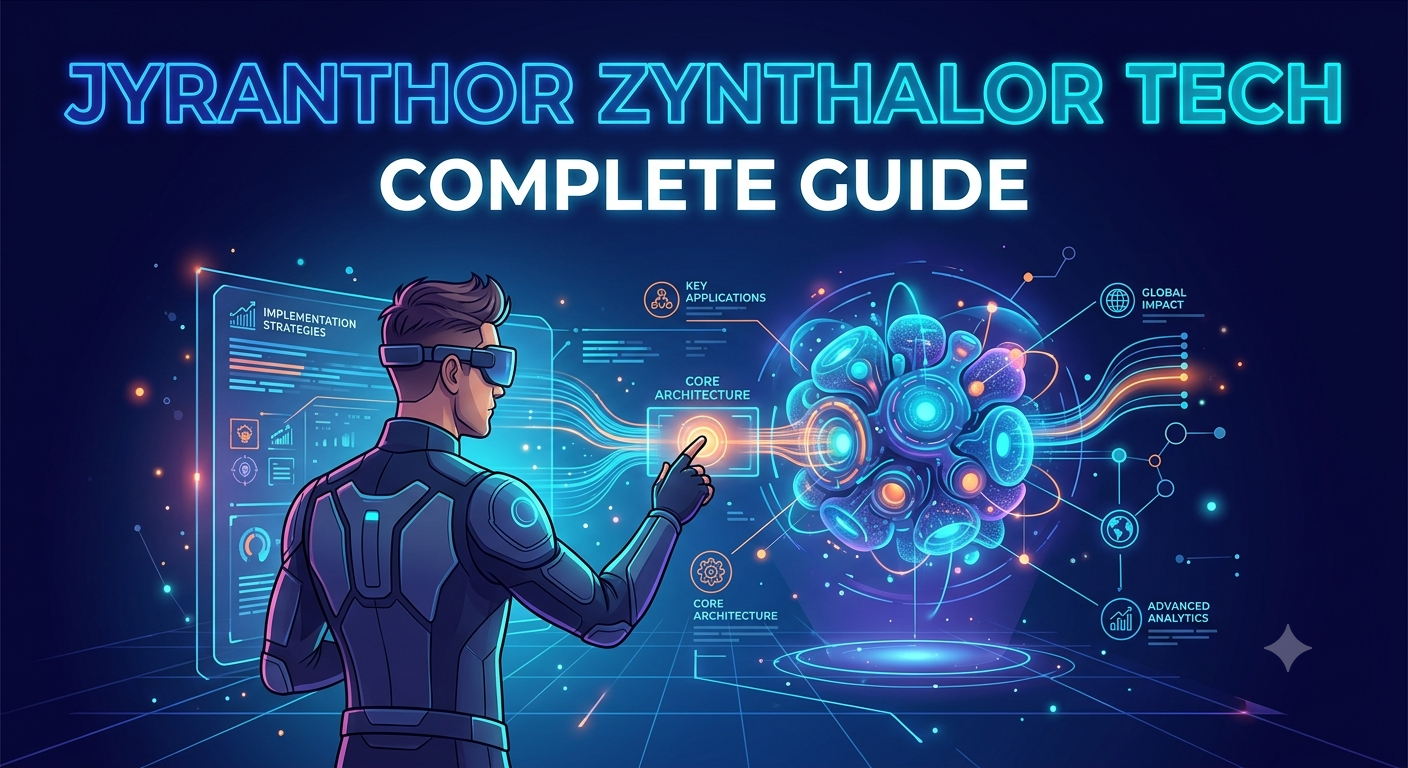 Articles Jyranthor Zynthalor Tech concept showing artificial intelligence, cloud computing, cybersecurity, automation tools, data analytics, and modern digital technology innovation.
