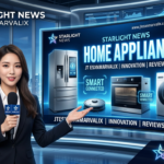 Modern smart home appliances including a refrigerator, washing machine, microwave, and dishwasher in a stylish kitchen, showcasing home appliances starlight news jtesxnmarvalixx and energy-efficient technology.