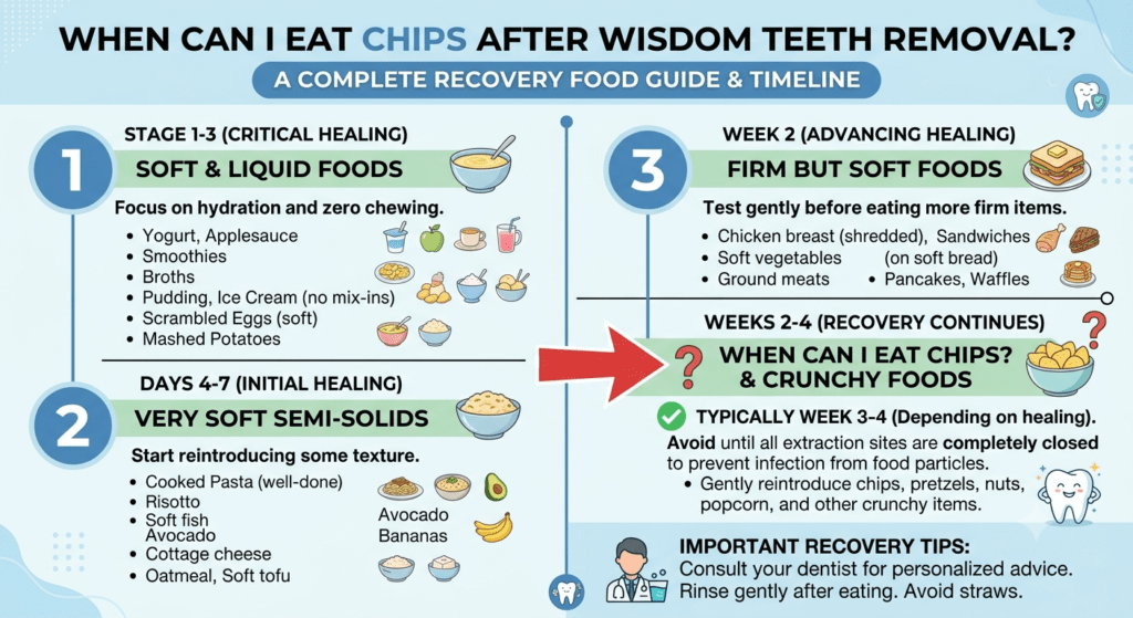 When can I eat chips after wisdom teeth removal safely during recovery