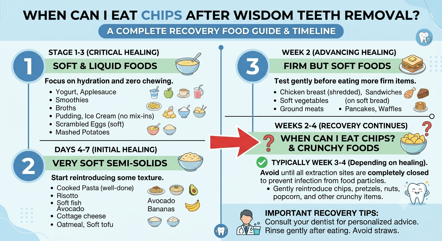 When can I eat chips after wisdom teeth removal safely during recovery