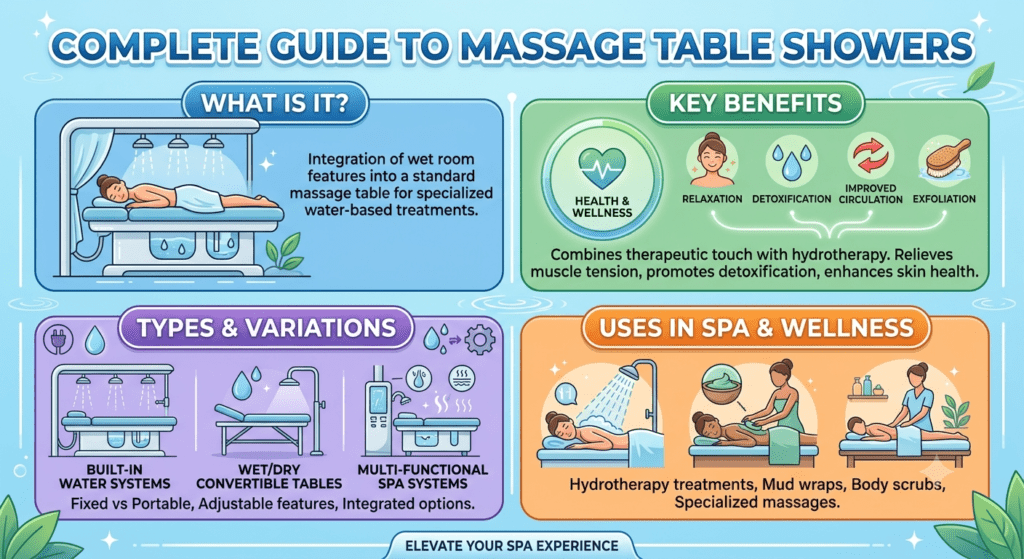 Massage table shower system with hydrotherapy treatment in a luxury spa