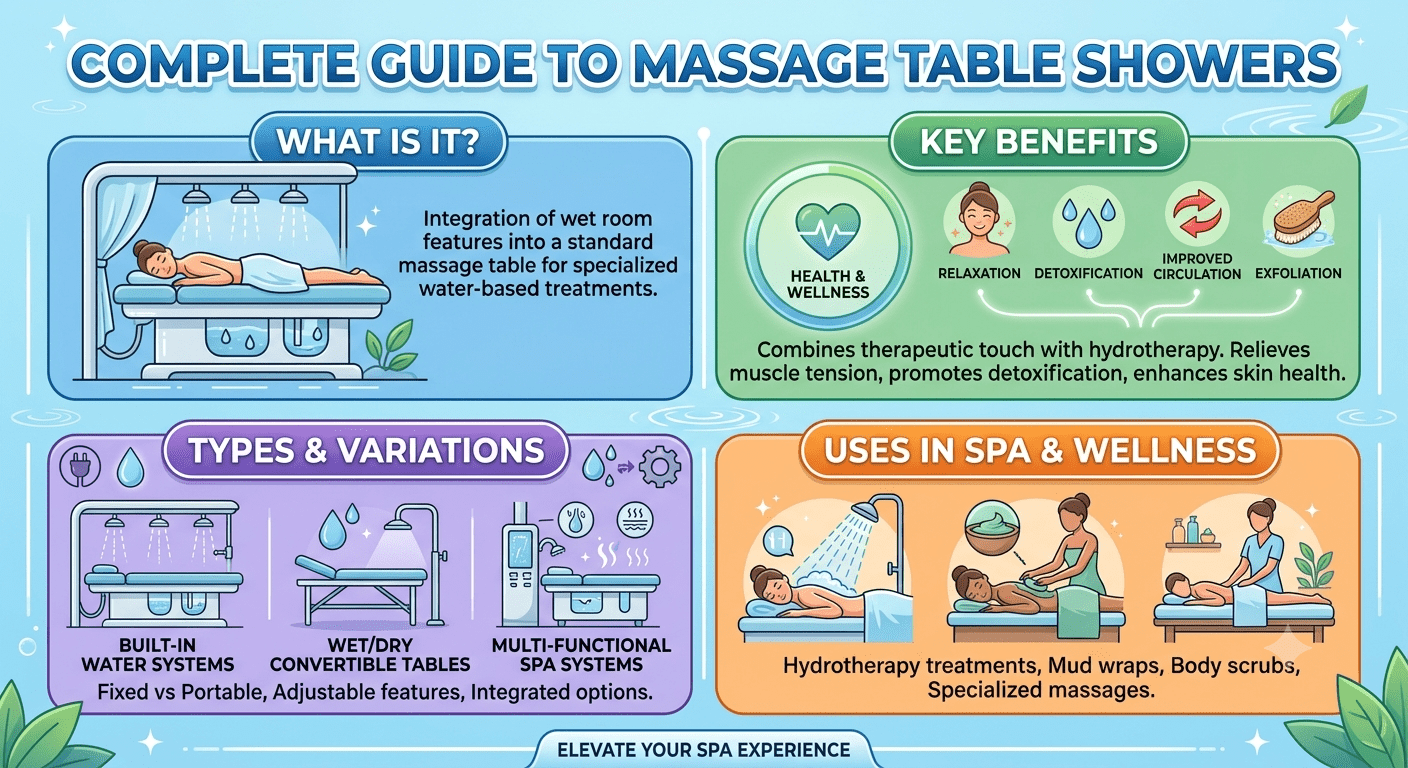 Massage table shower system with hydrotherapy treatment in a luxury spa