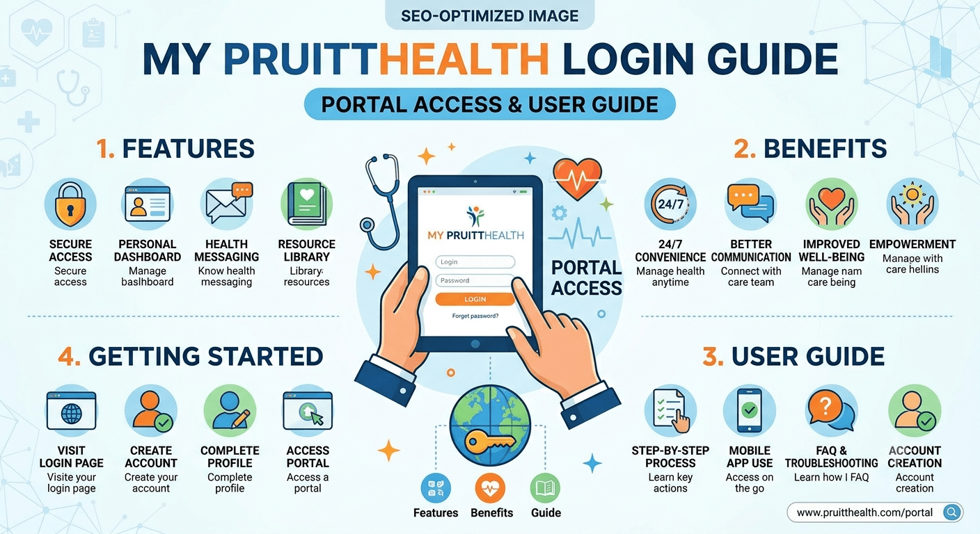 My PruittHealth patient portal showing online healthcare management, medical records access, and secure login features