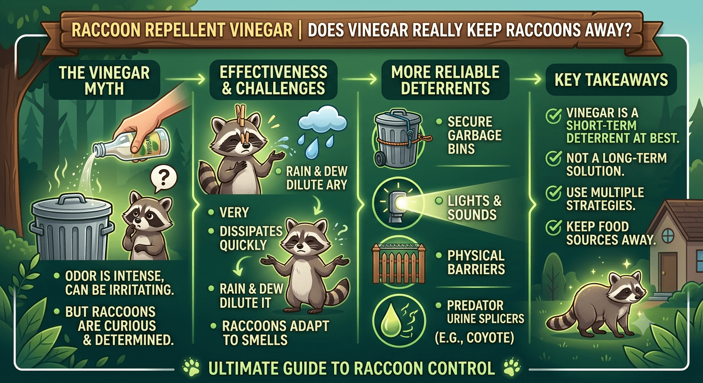 Raccoon repellent vinegar spray used to keep raccoons away from outdoor areas