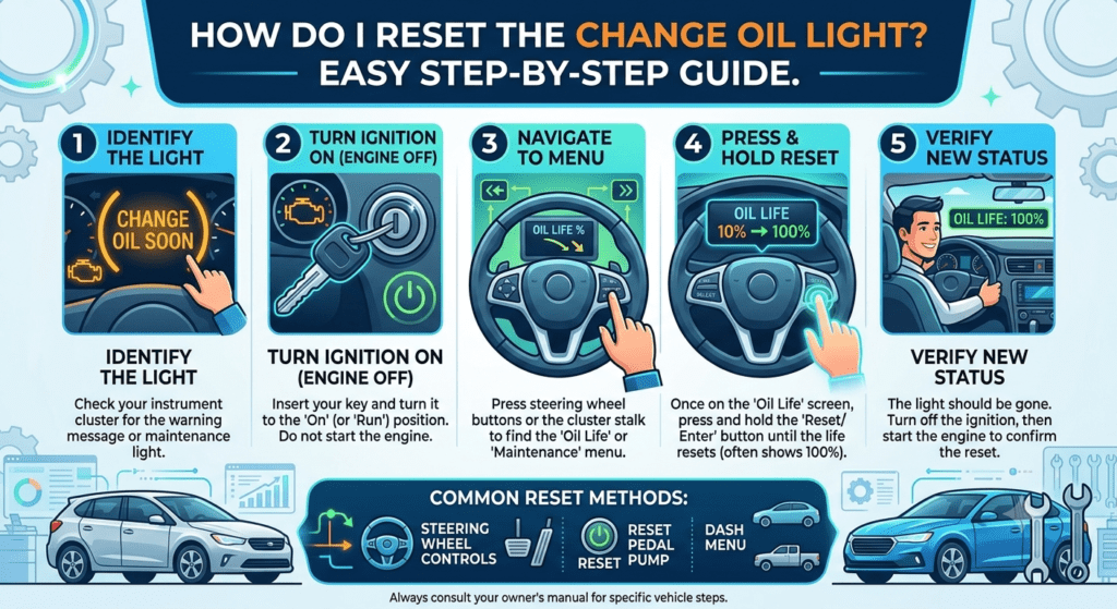 Driver resetting the change oil light using a vehicle dashboard maintenance menu