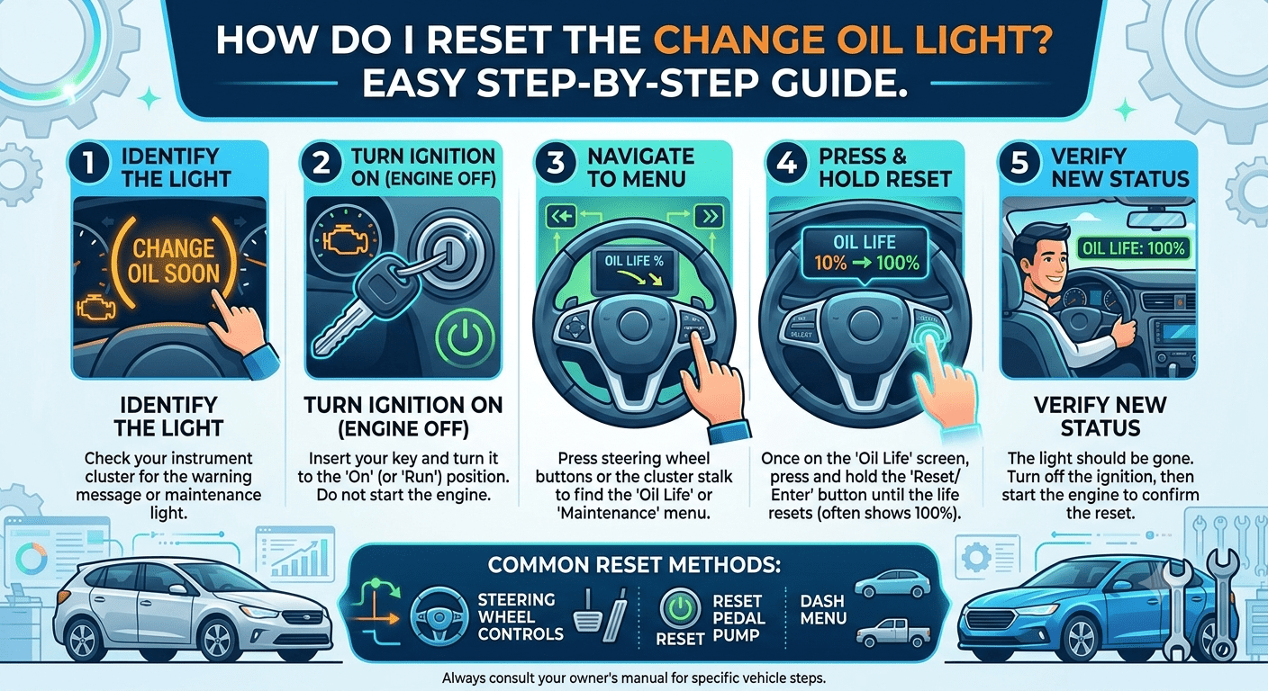 Driver resetting the change oil light using a vehicle dashboard maintenance menu