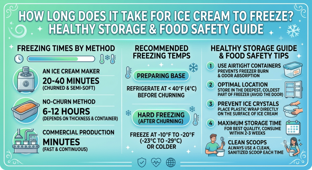Ice cream container freezing inside a freezer at the ideal temperature for safe storage