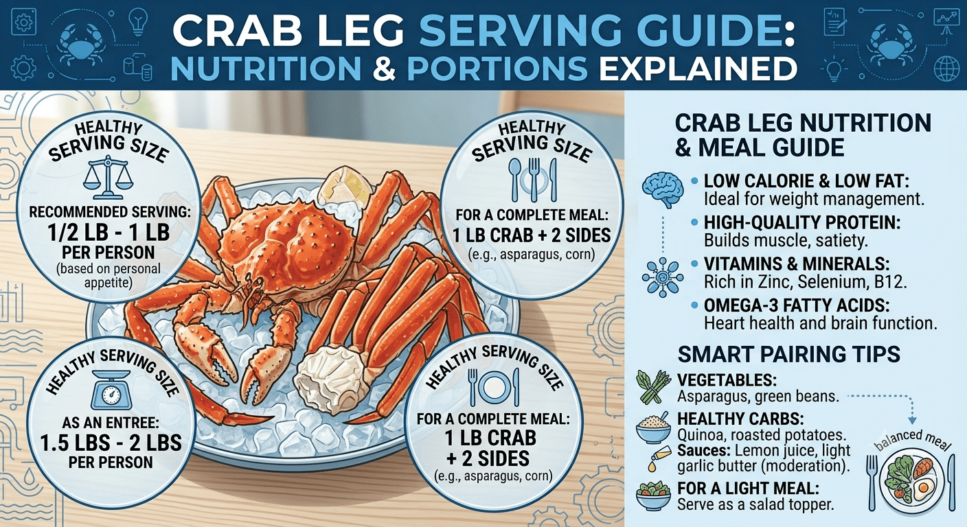 Healthy crab legs serving size with seafood nutrition and protein benefits