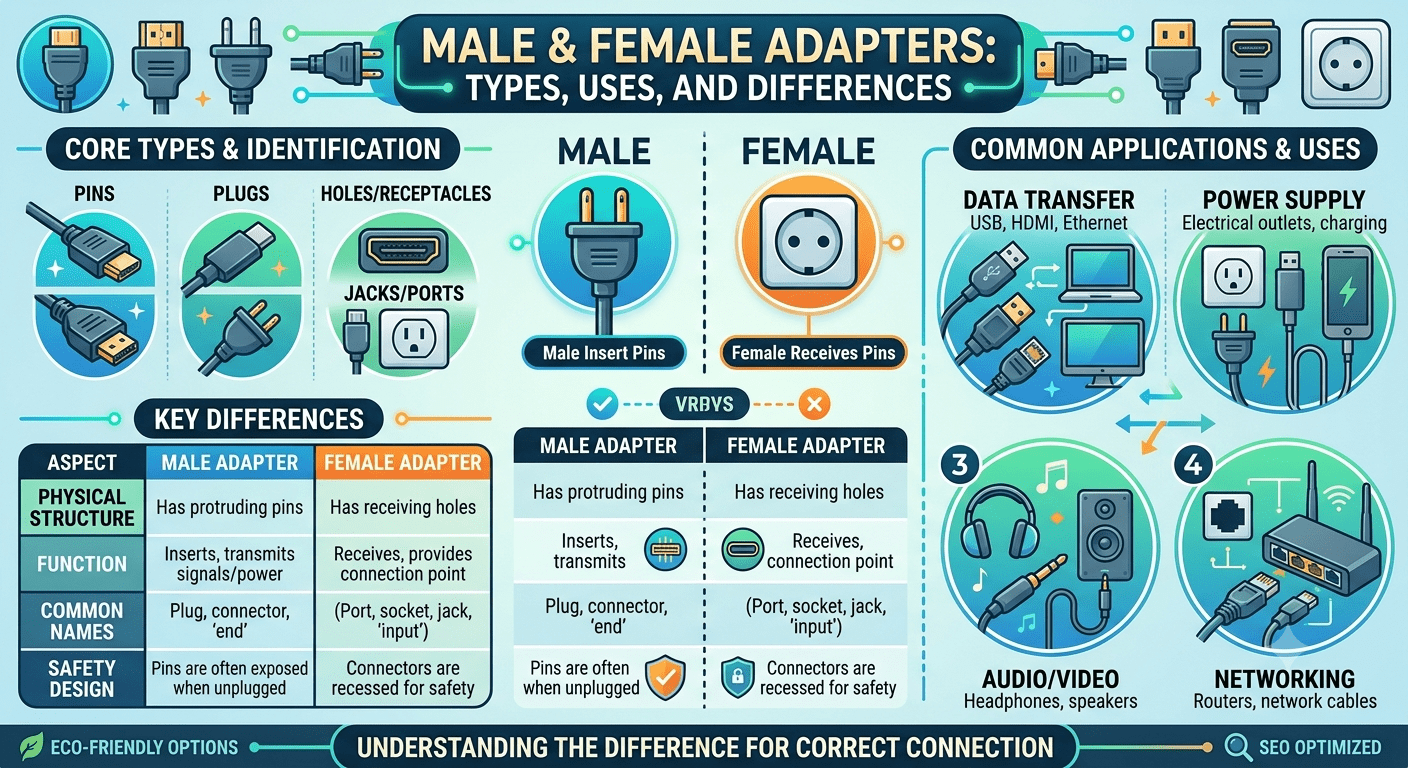 Male and female adapter connectors showing plug and socket connection types