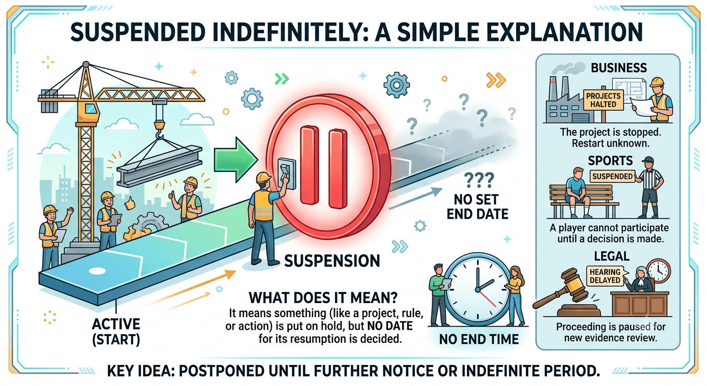 What does suspended indefinitely mean with account suspension notice and review process illustration