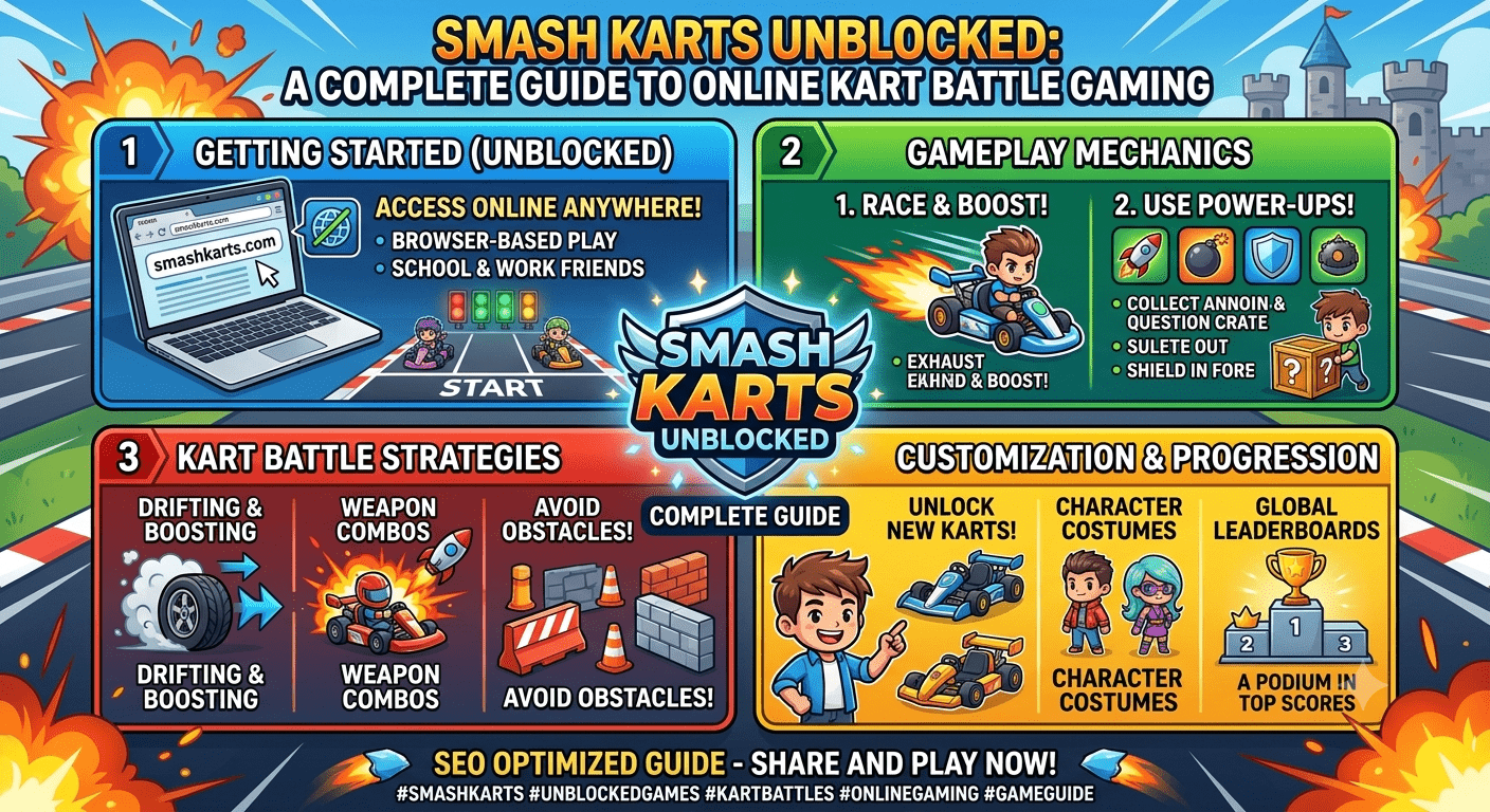 Smash Karts Unblocked online multiplayer kart battle game with racing arena and power-ups