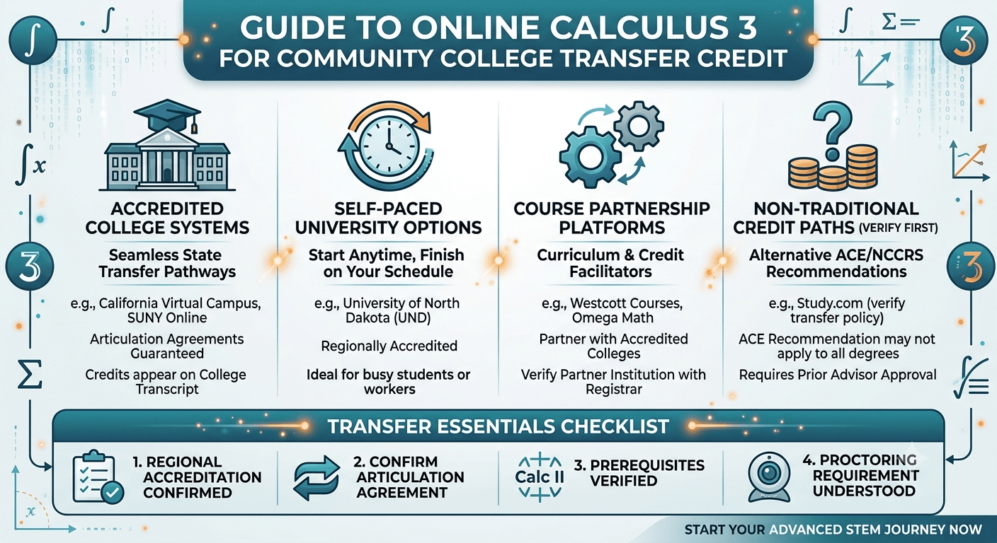 Online Calculus 3 course with digital learning tools for community college transfer students