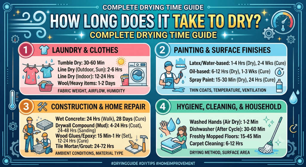 How long does it take to dry different items with factors affecting drying time