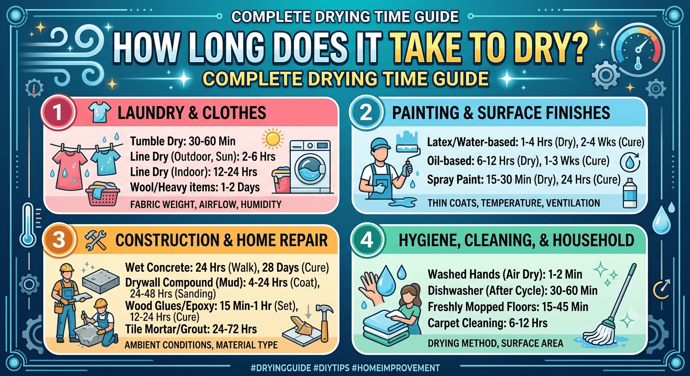 How long does it take to dry different items with factors affecting drying time