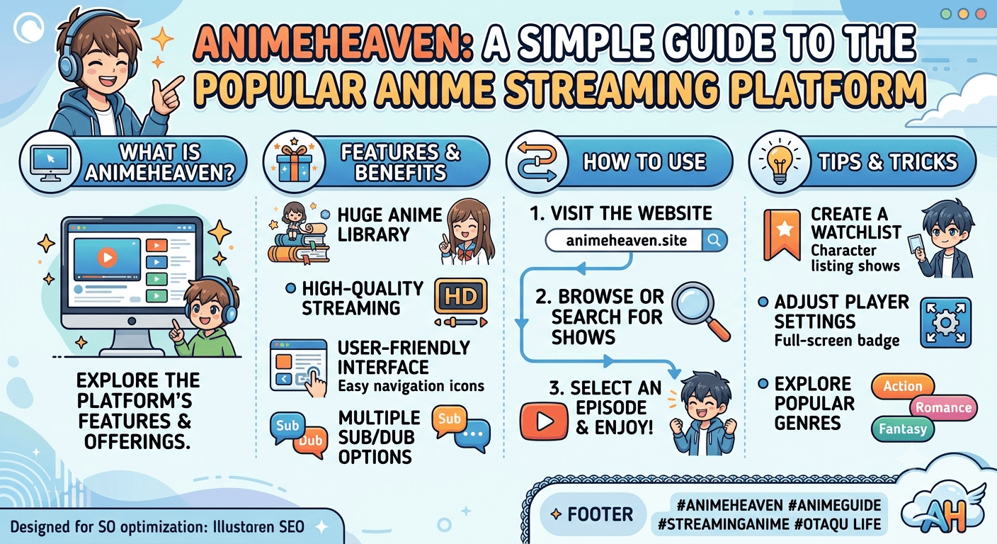 AnimeHeaven anime streaming platform with digital interface, anime categories, and modern web technology features