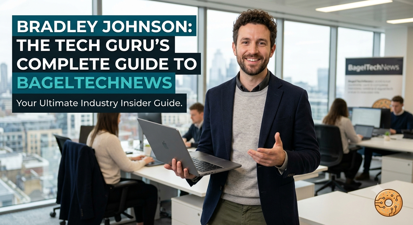 Bradley Johnson, tech guru at BagelTechNews, analyzing technology trends, AI innovations, cybersecurity updates, and digital transformation insights on multiple computer screens.
