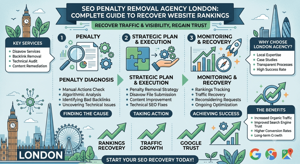 SEO penalty removal agency London analyzing website ranking recovery and Google penalty issues