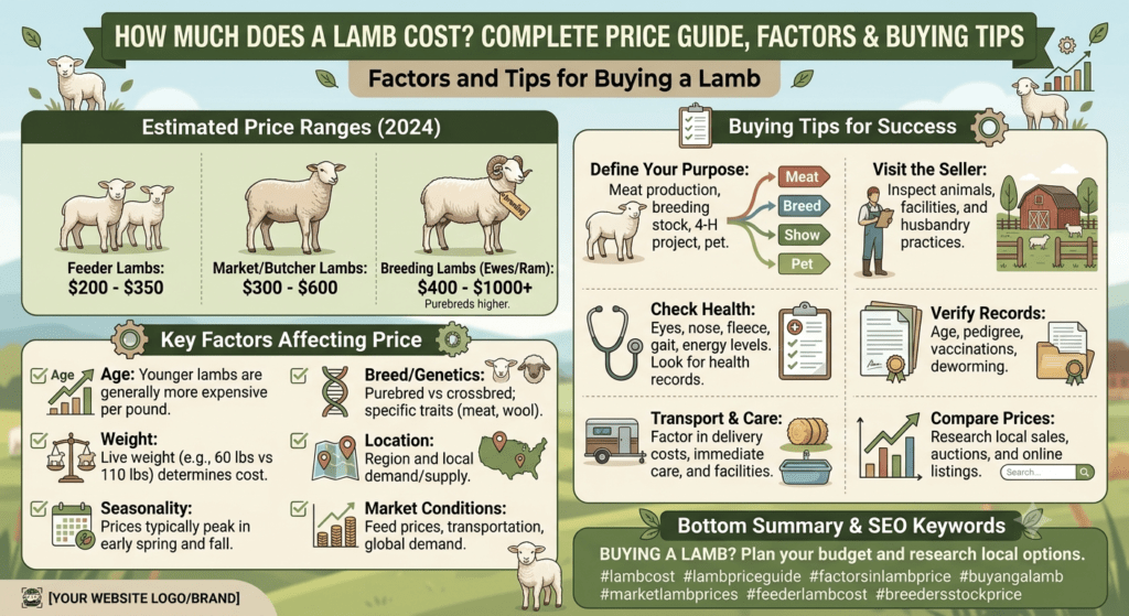 Healthy lamb standing on a farm field showing lamb farming and livestock care