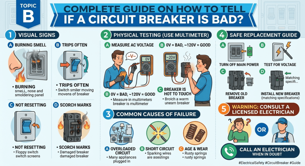 How to tell if a circuit breaker is bad using electrical panel inspection and voltage tester