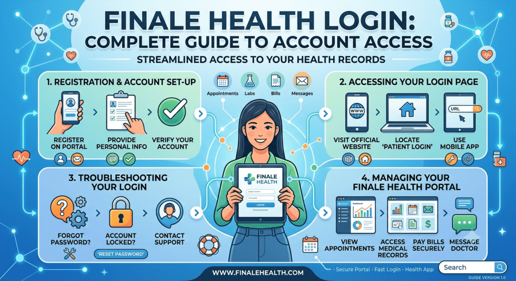 Finale Health Login portal showing secure digital health account access on a device