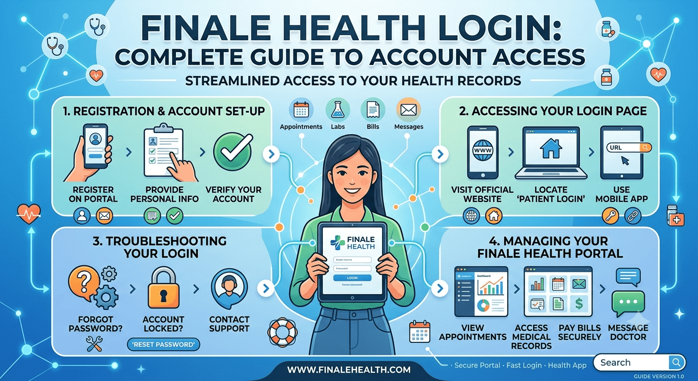 Finale Health Login portal showing secure digital health account access on a device