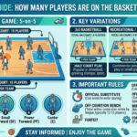 Five players from each team playing on a basketball court showing the total number of basketball players