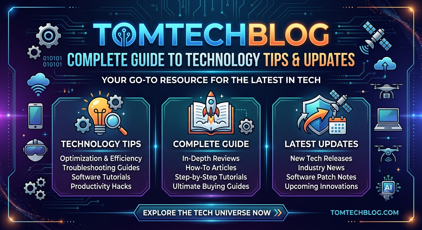 Tech Tomtechblog guide showing modern technology tools, AI, software, and digital solutions