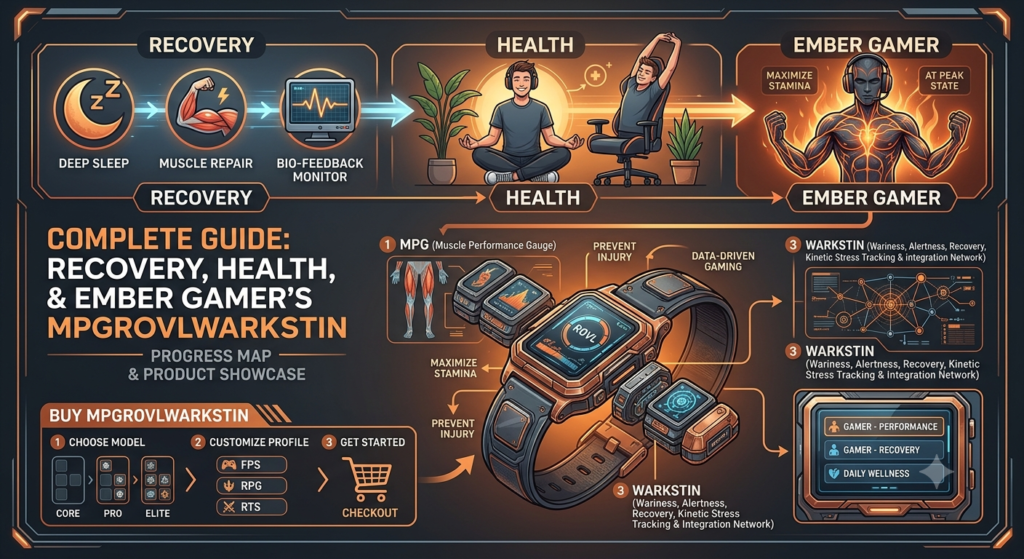 Gamer following healthy recovery habits with an ergonomic gaming setup, drinking water, stretching, and taking a screen break to support wellness and comfort.