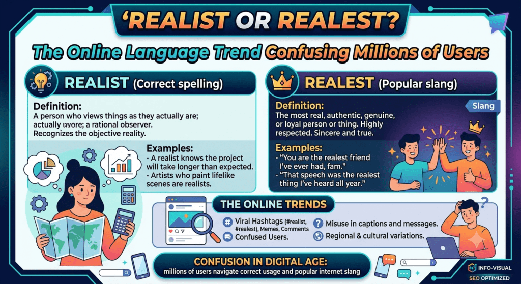 Realist vs realest meaning difference showing modern English language trends
