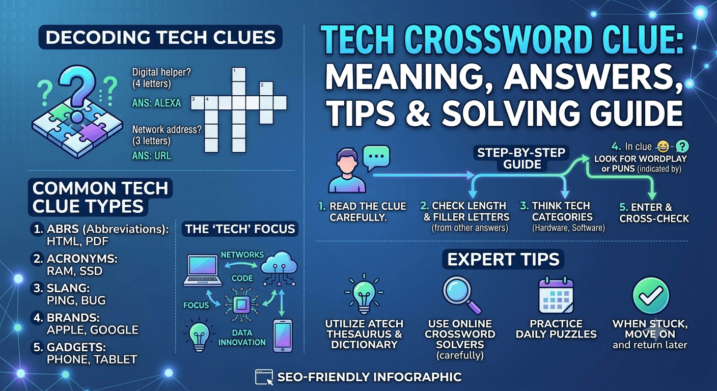 Tech crossword clue puzzle with computer terms, AI words, and digital technology concepts