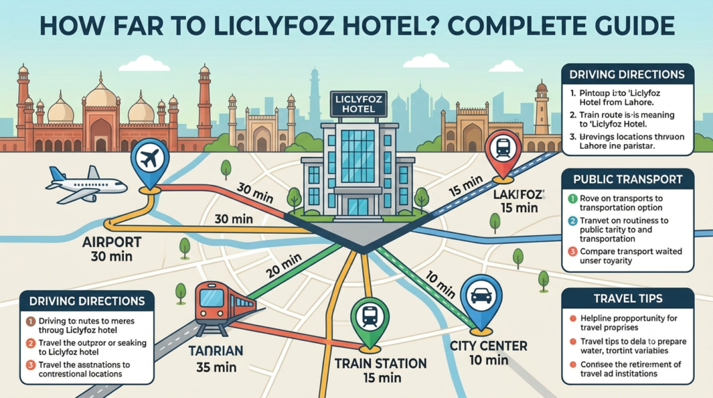 Traveler using a digital map on a smartphone to check the distance and route to Liclyfoz Hotel before starting a trip.