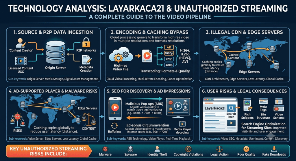 Layarkaca21 technology analysis showing online streaming platform and video delivery system