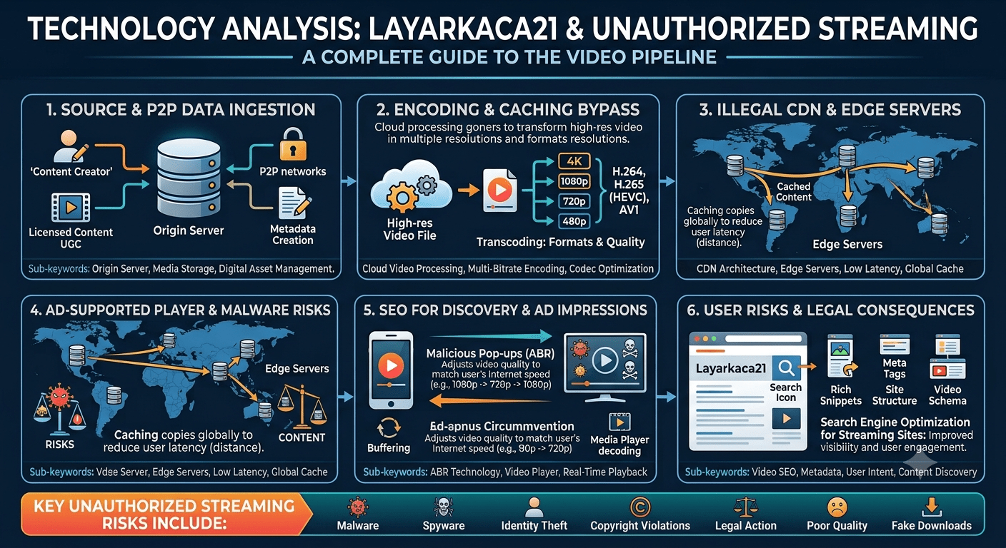 Layarkaca21 technology analysis showing online streaming platform and video delivery system