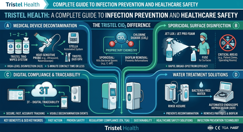 Tristel health infection prevention products used for medical equipment cleaning and healthcare hygiene