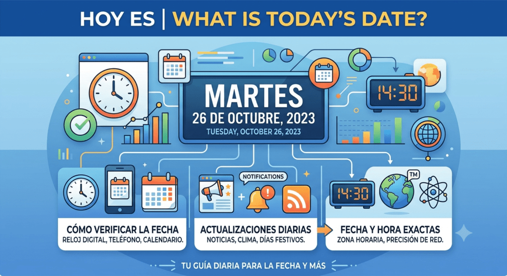 Digital calendar displaying fecha de hoy with the current date on a modern smartphone screen.