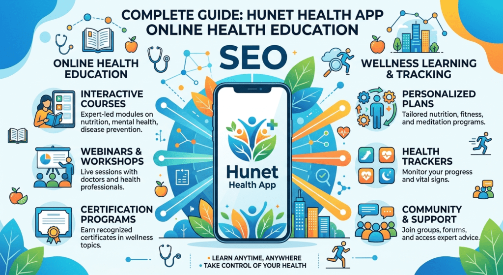 Person using the Hunet Health App on a smartphone to learn about wellness and healthy lifestyle habits.